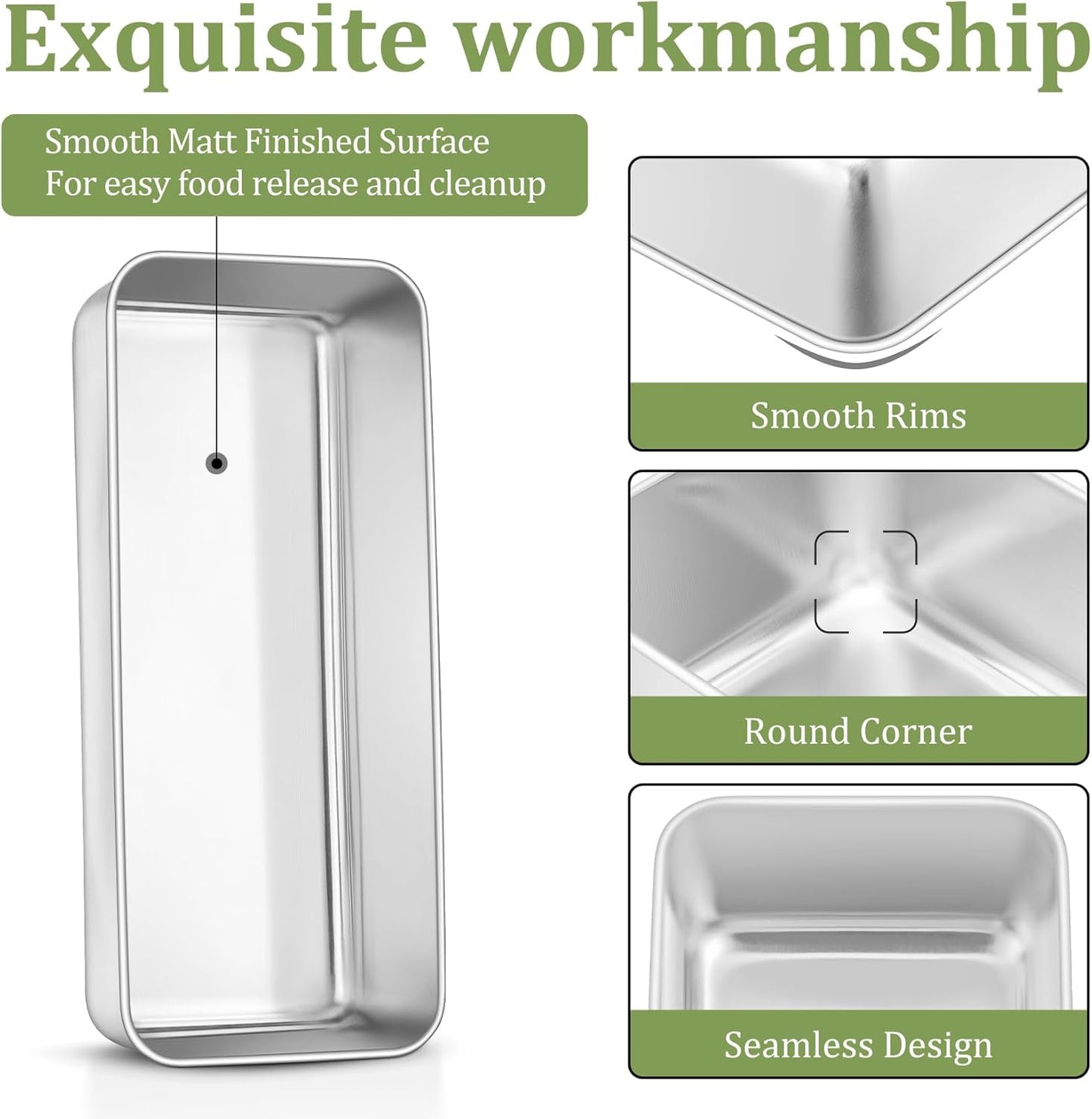 TeamFar Loaf Pan, 12 x 5 Inch Stainless Steel Loaf Pans for Baking Bread, 3 Pack Large Bread Loaf Baking Pan for Homemade Bread, Meatloaf, Cake, Brownies, Non-Toxic, Heavy-duty, Oven & Dishwasher Safe