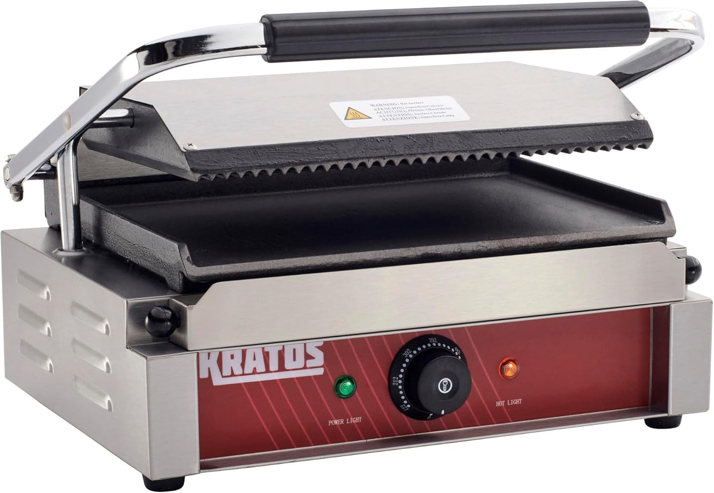 Kratos Commercial Electric Panini Sandwich Grill with Grooved Top and Smooth Bottom Plates, 14" x 9" Cooking Surface, Commercial Countertop Panini Press, 120V, 1750W (29Y-022)