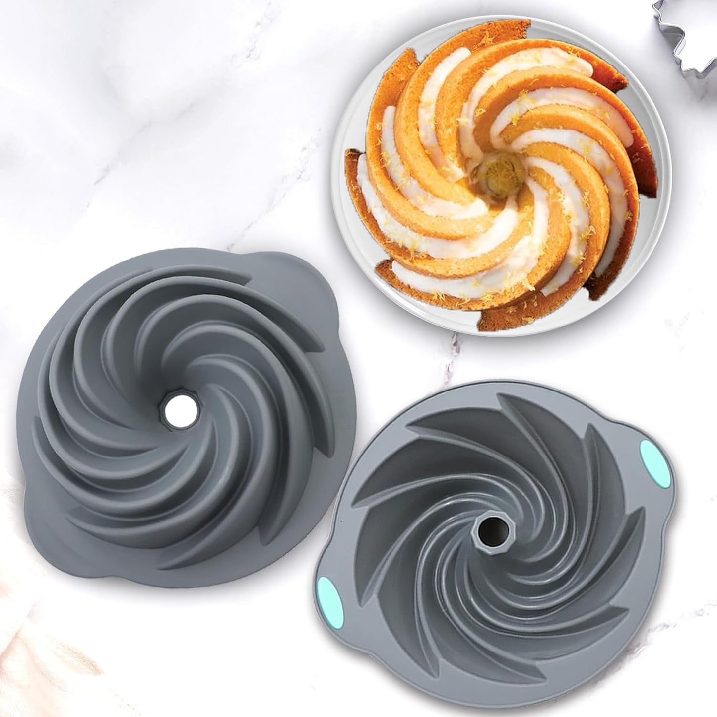Tongjude 4 Pieces Silicone Fluted Cake Pans, 6/7/8 Cups Tube Baking Pan, Non-Stick Kitchen Oven Baking Pans, Silicone Molds for Homemade Cake, Bread and Jello, Grey