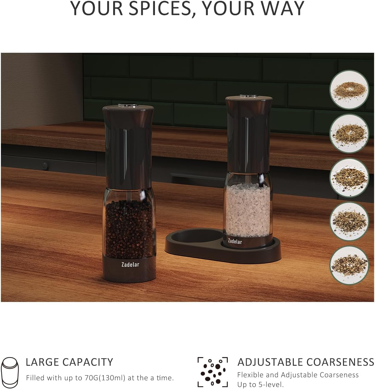 Electric Salt and Pepper Grinder Shakers Set with LED Power Display-Rechargeable-No Battery Needed-Automatic Salt Pepper Mill Grinder,LED Adjustable Coarseness,LED Light,One-Hand Operation