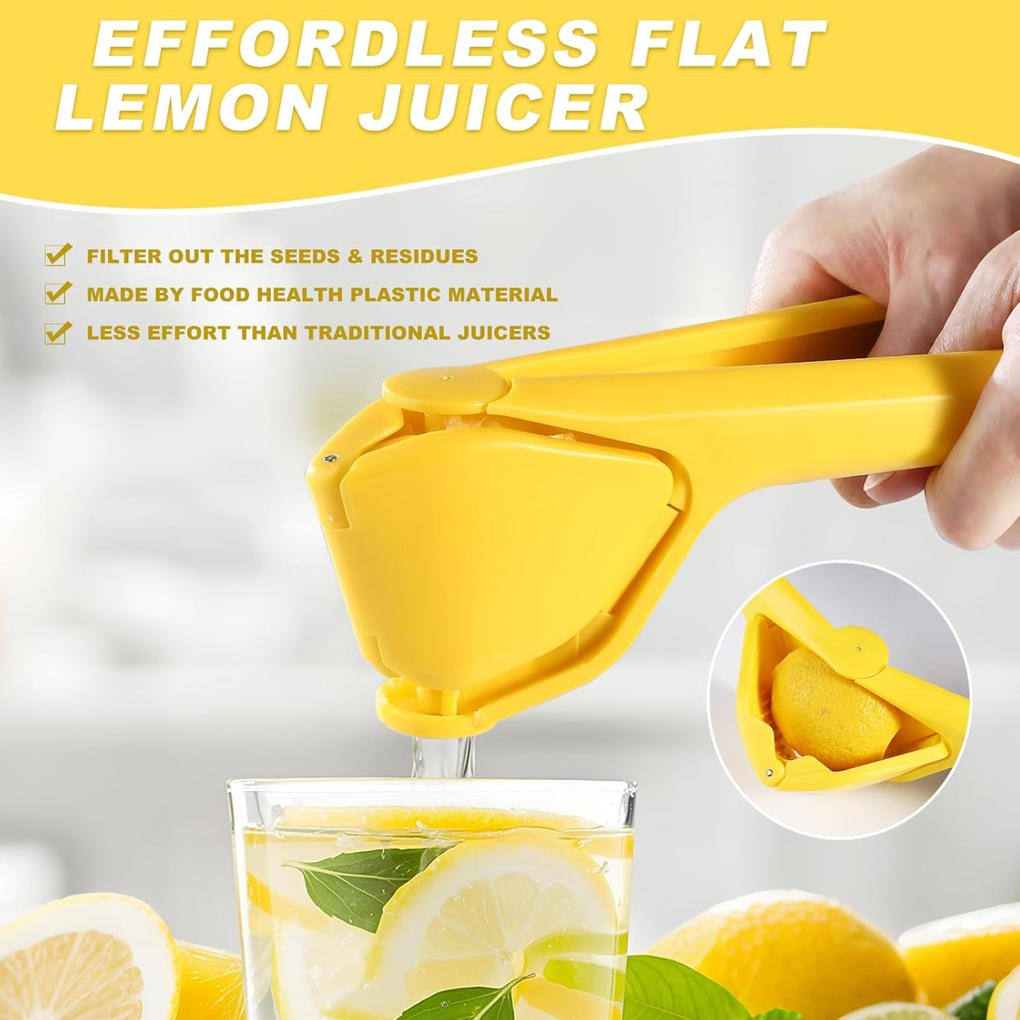 Lemon Squeezer, Effective Squeezing Juice Press, Easy-to-Use, Sturdy Flat Manual Lemon Juicer, Lime Squeezer, Citrus Juice Presser, to Squeeze Lemons, Limes, Citrus, oranges And Other Fruits