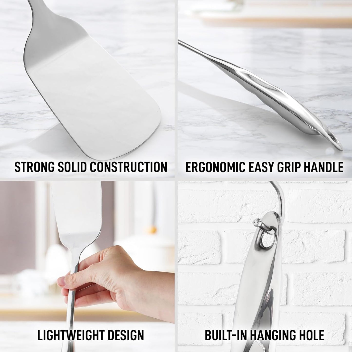 Zulay Kitchen Premium Stainless Steel Metal Spatula - Cooking Spoon Turner - Durable Cooking Utensil with Ergonomic, Easy to Use Handle - Easy to Clean, Perfect for at Home Cooks & Chefs - 15”