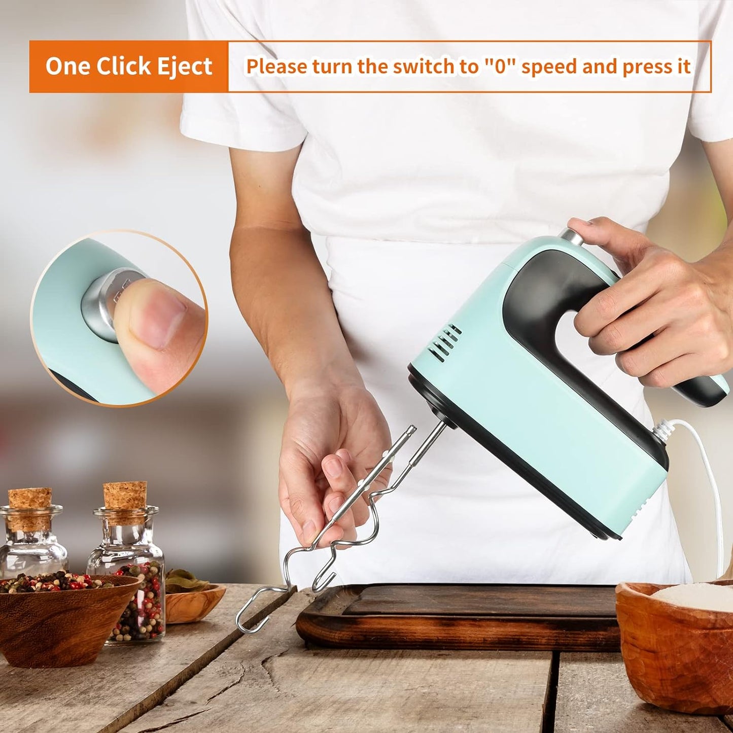 9-Speed Digital Hand Mixer Electric, 400W Powerful DC Motor, Baking Mixer Handheld with Snap-On Storage Case, Touch Button, Turbo Boost, Dough Hooks, Whisk (Ice Blue)