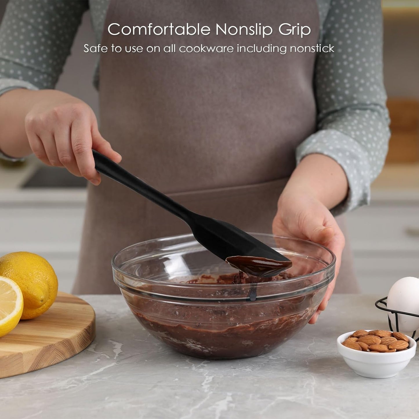 Silicone Spatula Set - Heat Resistant & Food Grade - 4 Piece Nonstick Rubber Spatulas for Baking and Cooking, Dishwasher Safe Kitchen Utensils (Black)