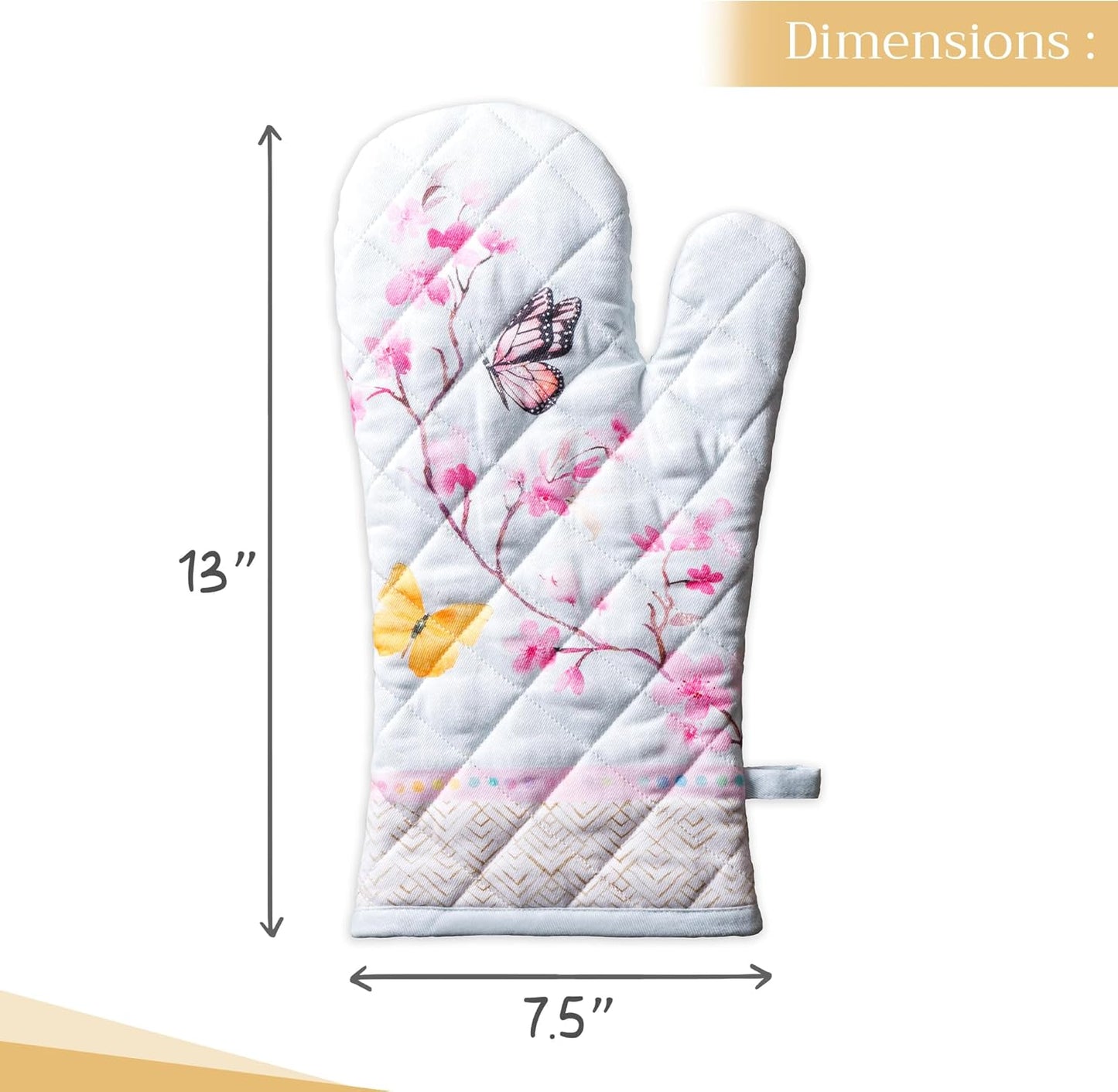 Maison d' Hermine Oven Gloves 100% Cotton Oven Mitt 7" x 13" with Loop Heat Resistant, BBQ, Cooking Gloves, Baking, Grilling, Kitchen, Handling Hot Pans Spring/Summer (Pack of 1, Blossoms in Spring)