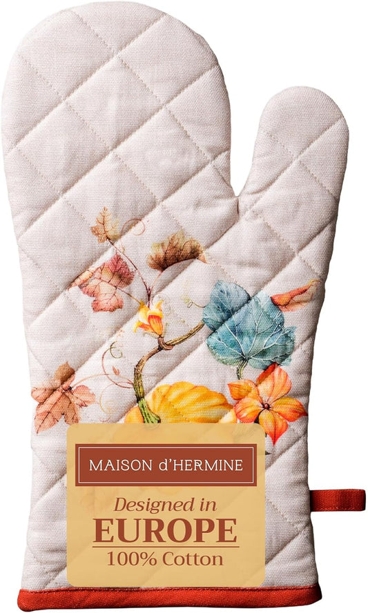 Maison d' Hermine Oven Gloves 100% Cotton Oven Mitt 7" x 13" with Loop Heat Resistant, BBQ, Cooking Gloves, Baking, Grilling, Kitchen, Handling Hot Pans (Pack of 1, Potiron)