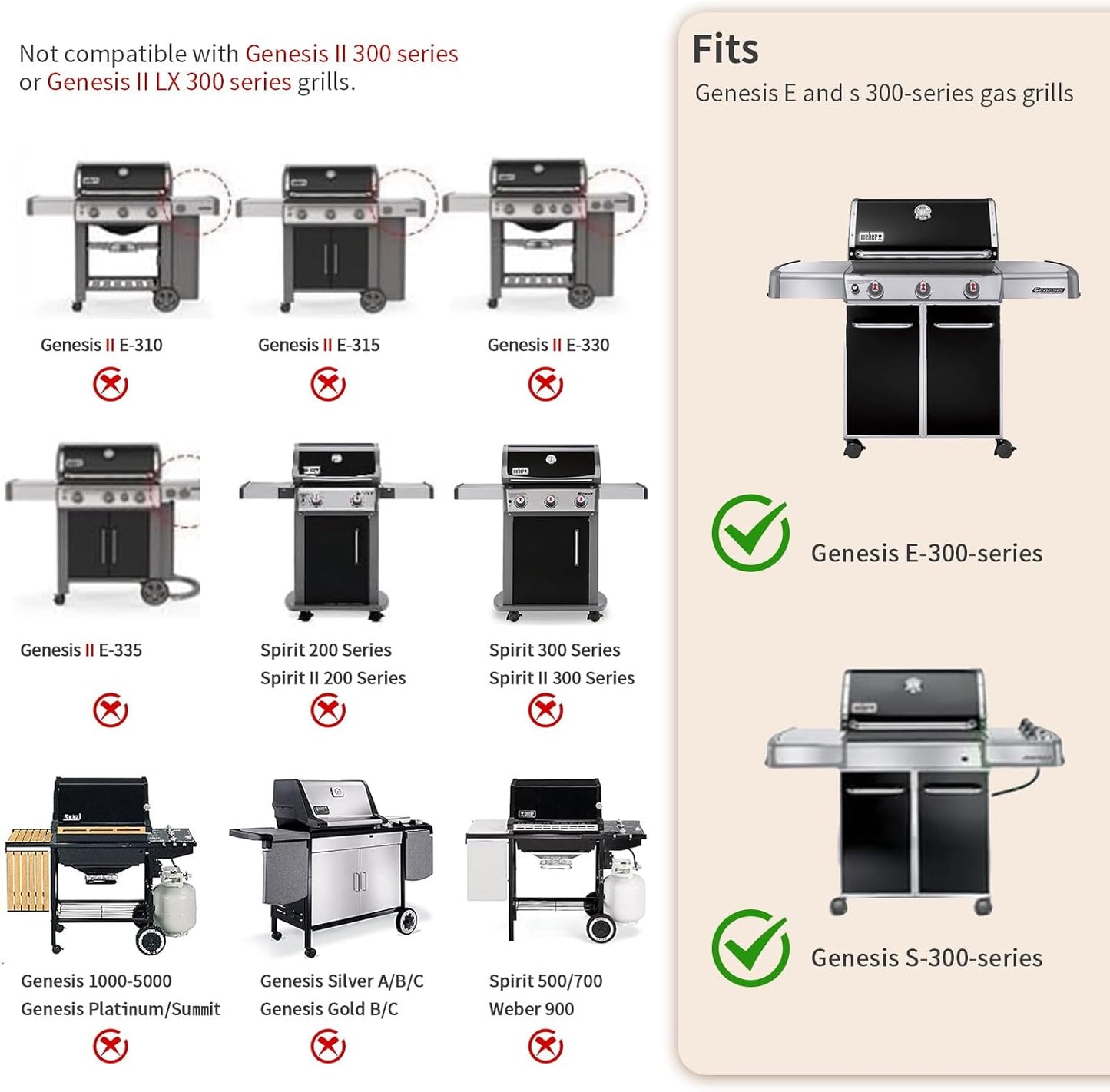 19.5" Solid Stainless Steel Cooking Grill Grates Replacement for Weber Genesis E and S Series 300 E310 E320 S310 S320 Gas Grills, Cooking Grate Grid for Weber 7524 7528, Set of 2