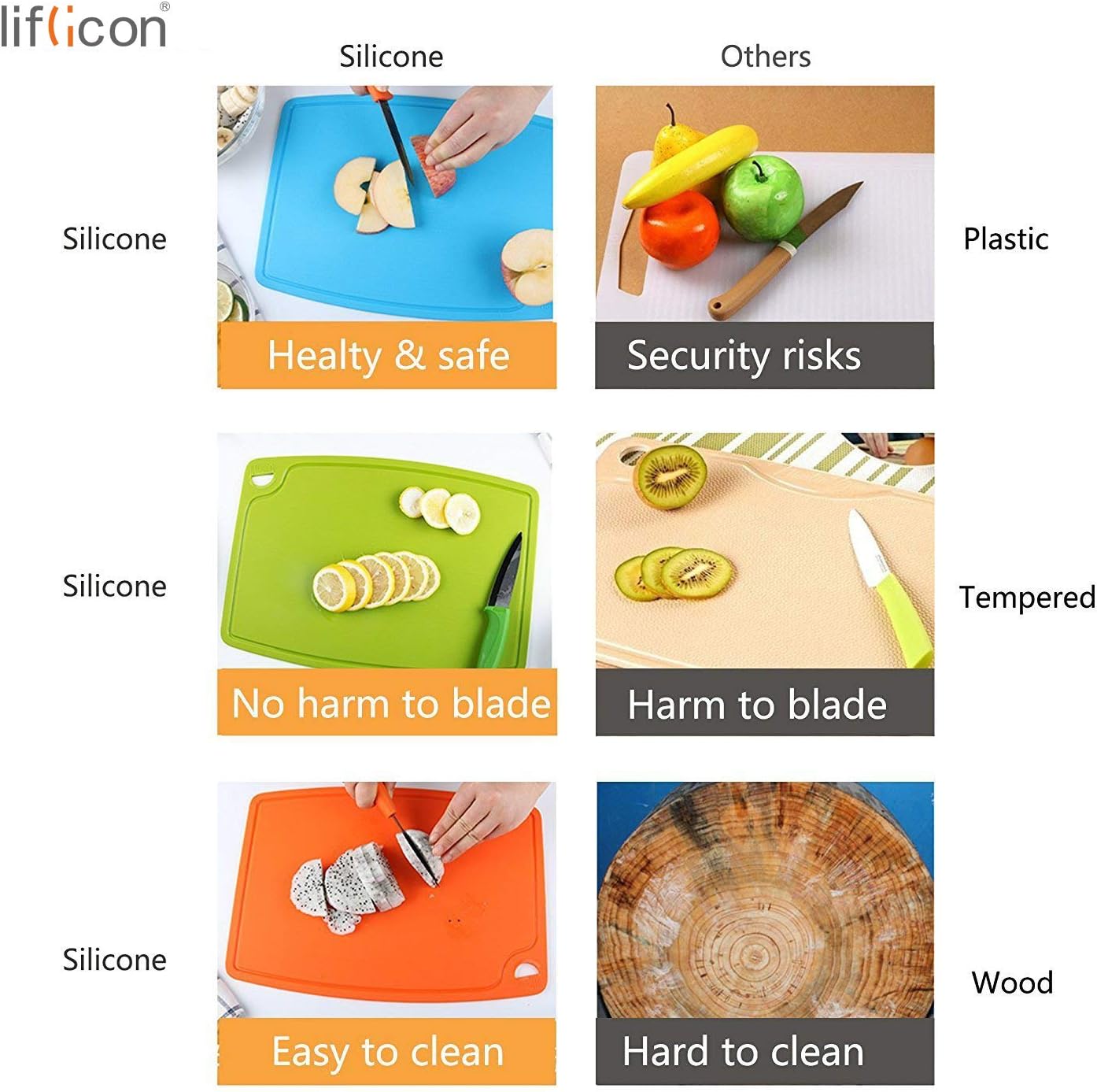 Silicone Thick Cutting Boards Mats Set of 3pcs Foldable & Flexible Design Juice Grooves Easy Grip Handle Dishwasher Safe for Kitchen,BPA free Silicone Cutting Boards/Mats-Red