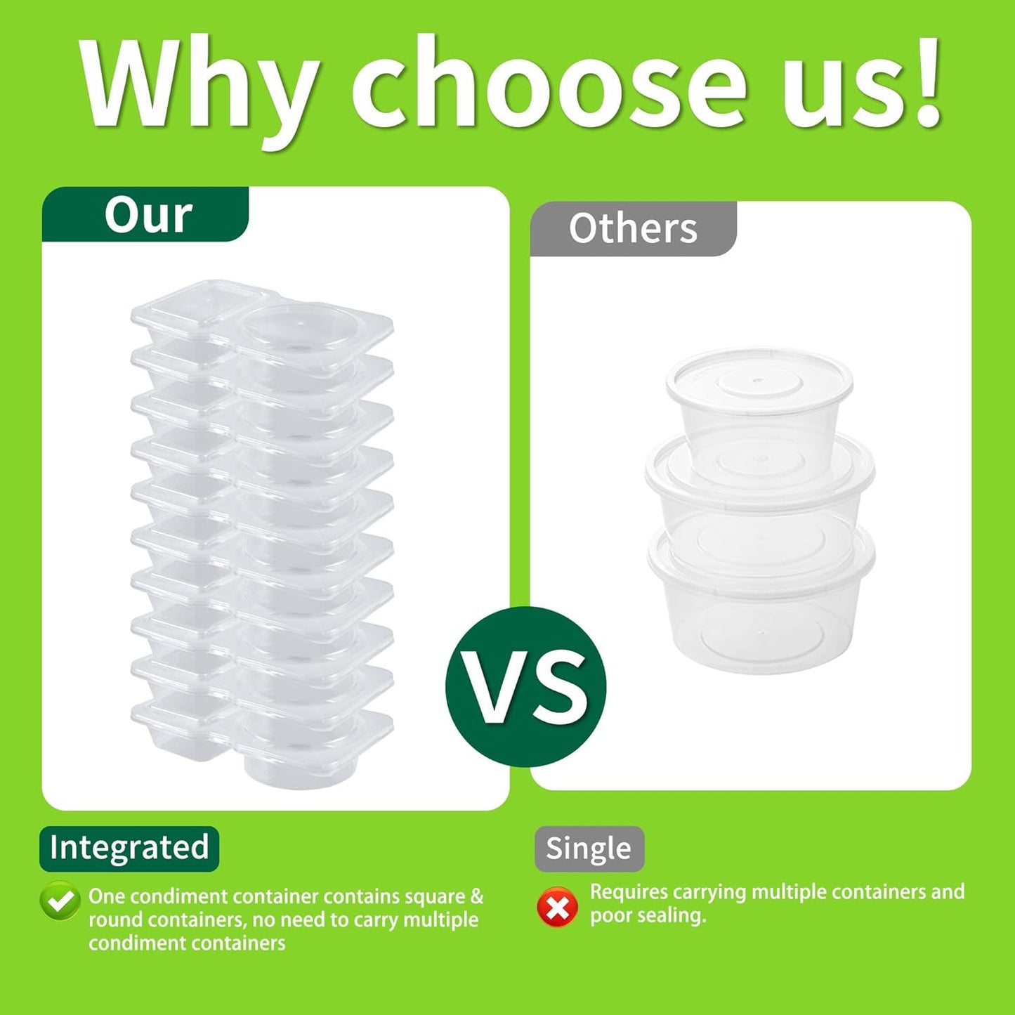 40 Pack 4.5 Oz Double Compartment Condiment Container With Lids, Disposable Sauce Container, Clear Plastic Snack Containers