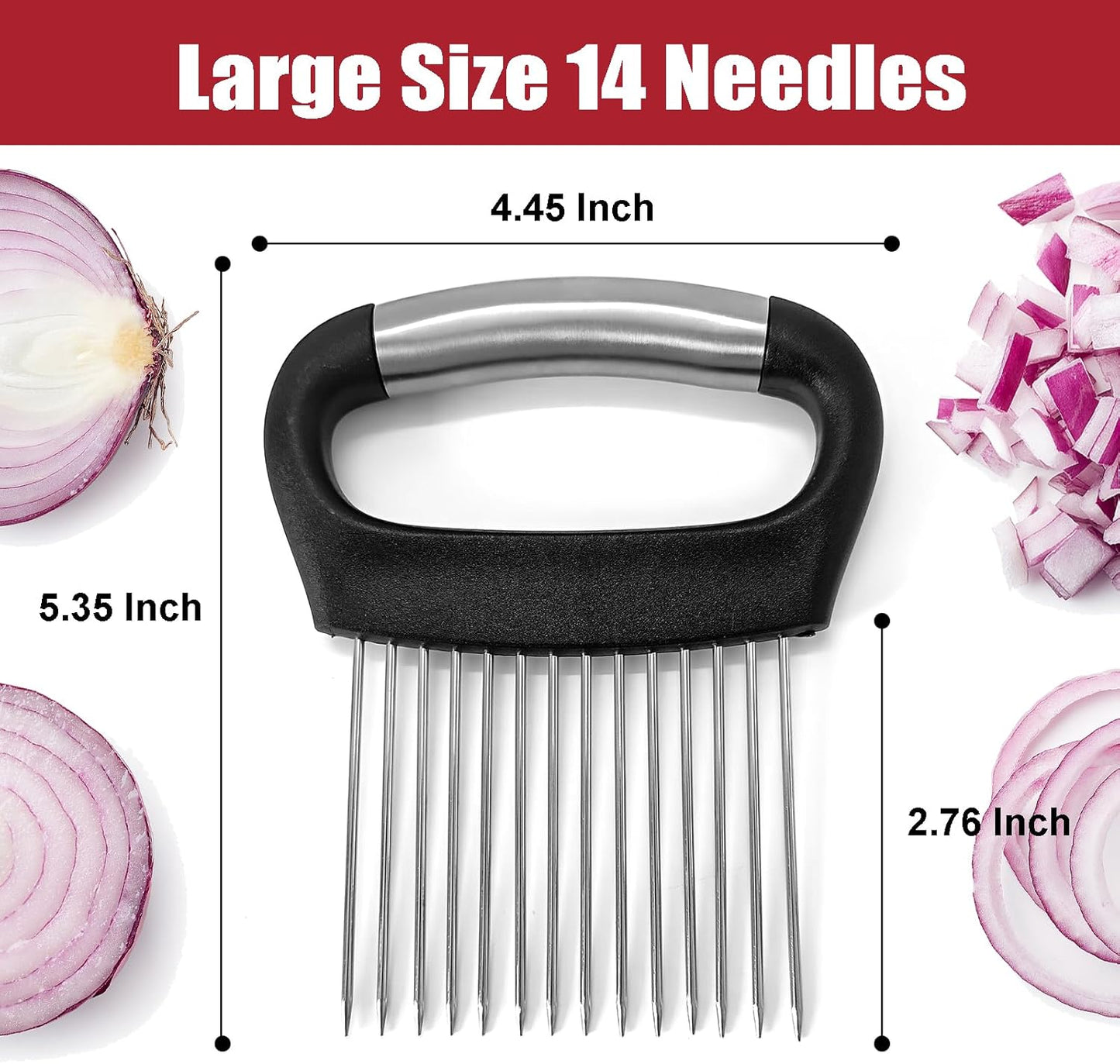 Onion Slicer with Protective Cover - Stainless Steel Cutter for Slicing Tomatoes, Potatoes, Avocados - Multiuse Vegetable Chopper and Meat Tenderizer