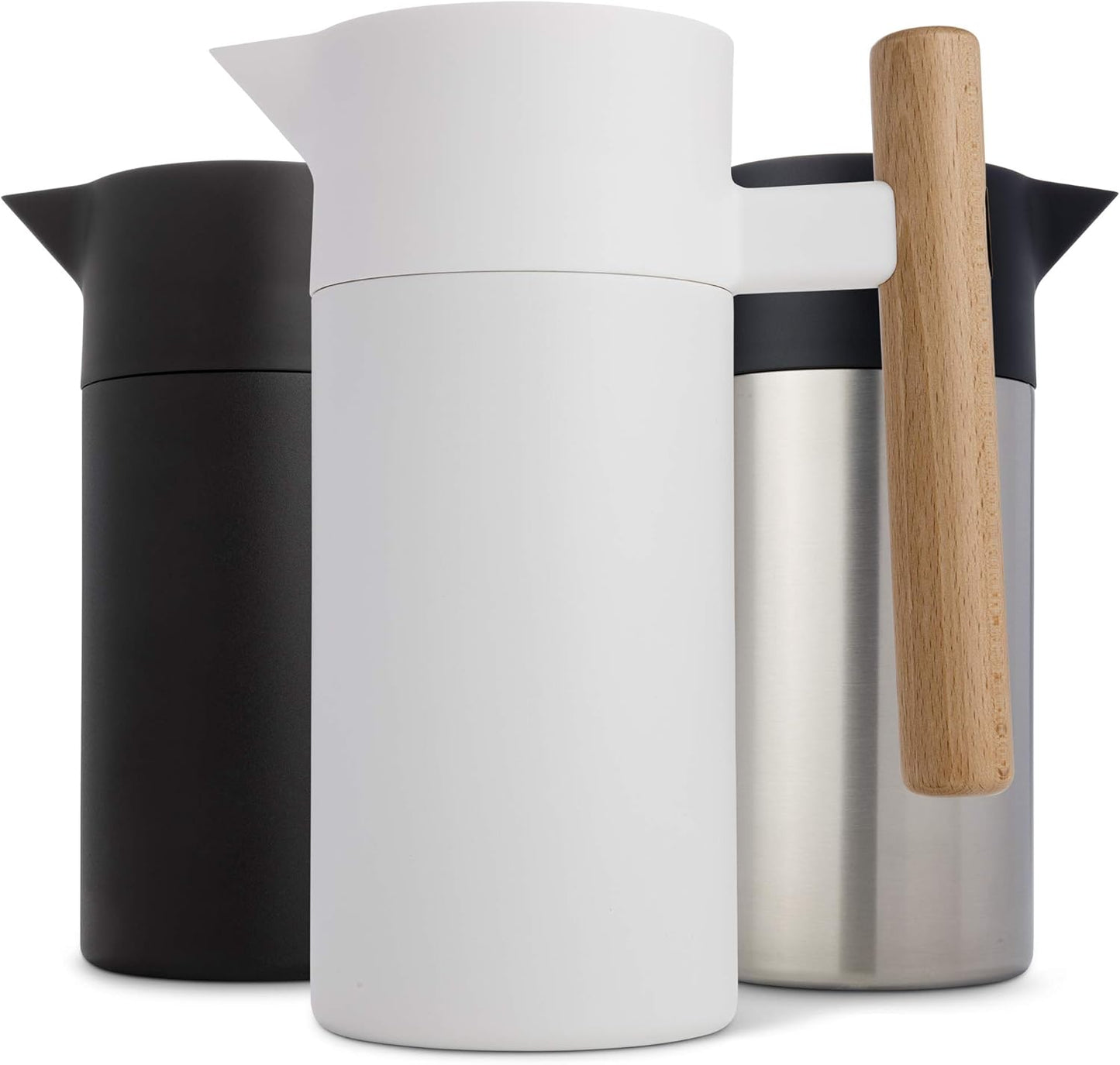 Hastings Collective Thermal Coffee Carafe 40 Oz - Stainless Steel Double Walled Vacuum Insulated Carafe - 1 Liter Thermal Coffee Pot Thermos, Travel Size Beverage Dispenser with Tea Infuser (White)