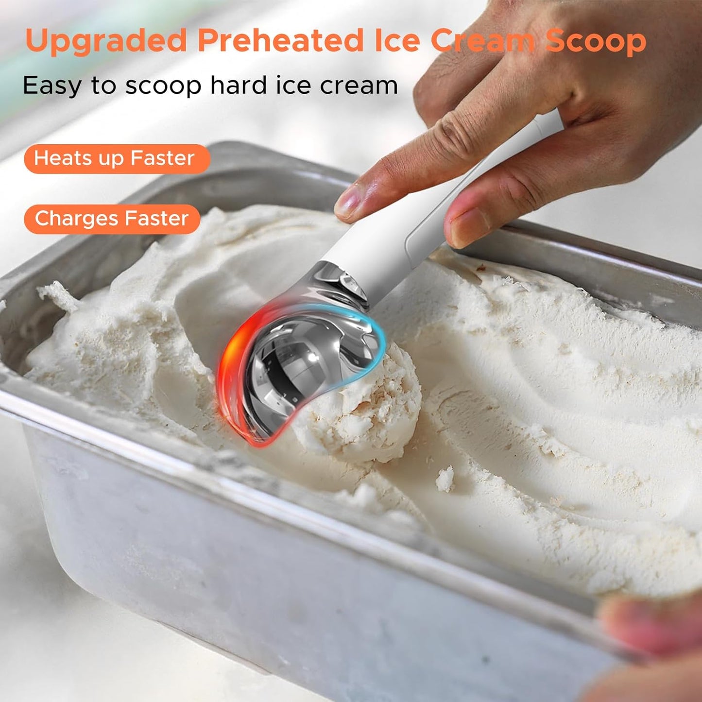 NEWEST Heated Ice Cream Scoop, Rechargeable Electric Warming Scooper with LED Display, Heats to 158°F for Hard Ice Cream, IP67 Waterproof, Easy for Seniors & Kids (White)