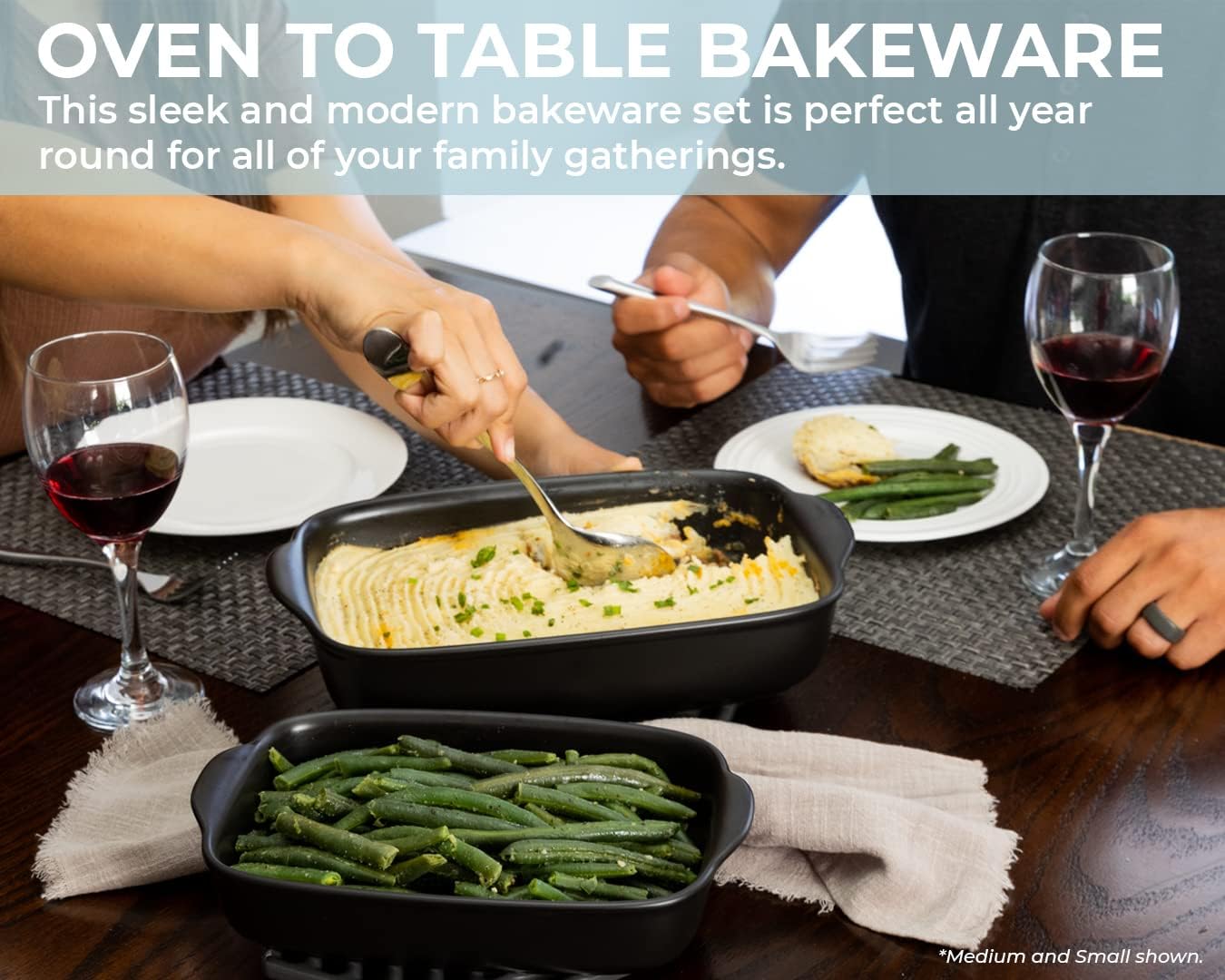 Saffron & Sage Casserole Dish Set of 3 - Baking Dishes for Oven, Contemporary Black Ceramic Baking Dish Set, Heavy Duty Bakeware, Up to 500° High Heat Resistant, Dishwasher, Freezer and Food Safe