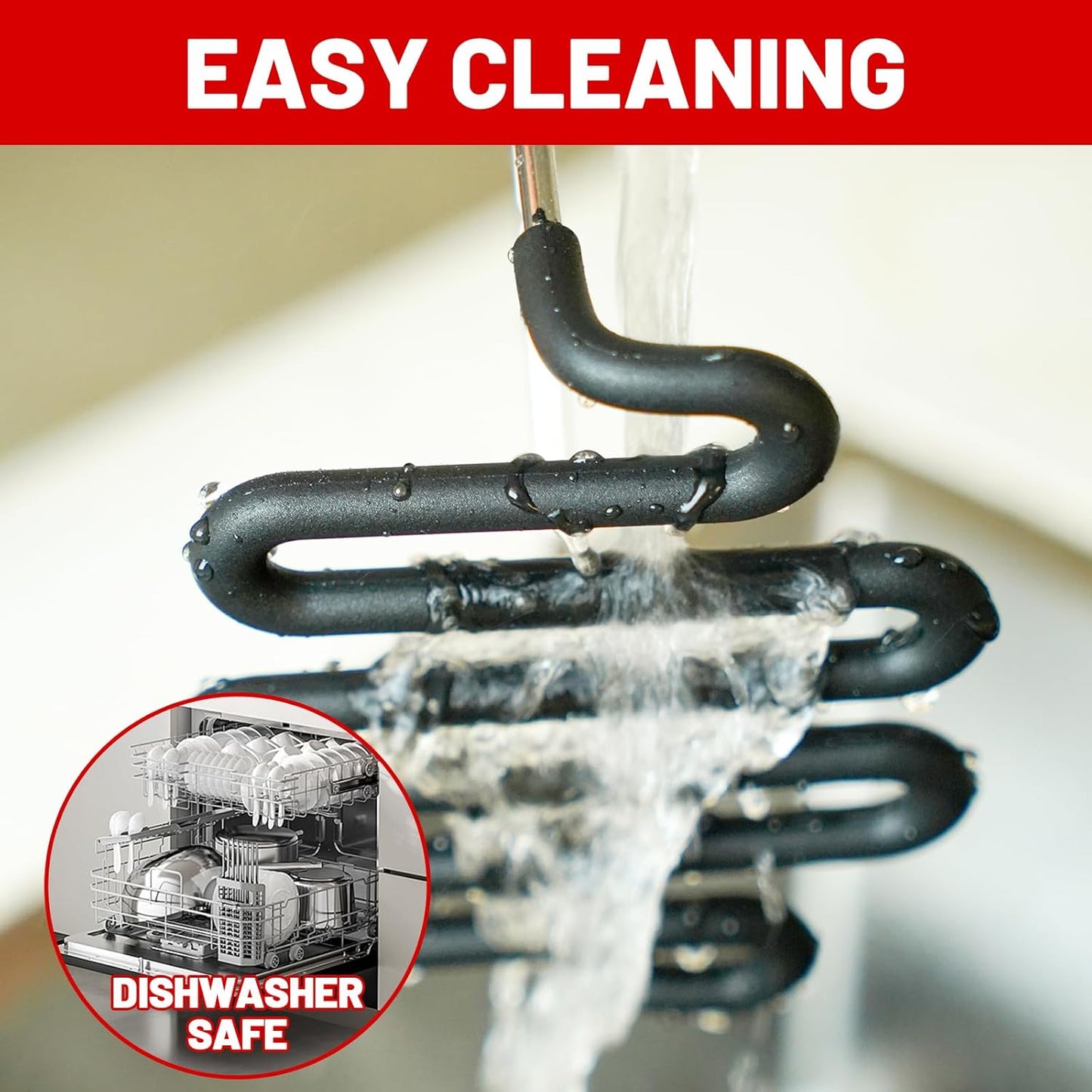 SHIKORI Non-Scratch Silicone Potato Masher Kitchen Tool, Potatoes Masher Potato Masher Stainless Steel Wrapped In Premium Silicone, Potato Smasher 2 Pcs-Black&Red