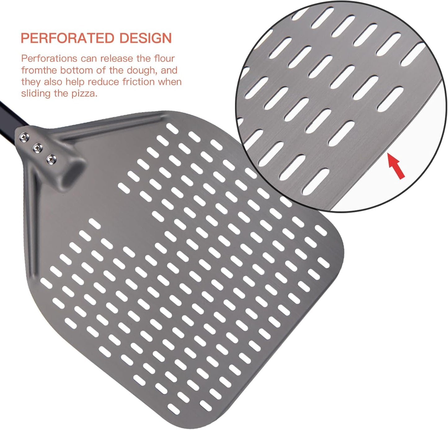 G.a HOMEFAVOR 12"x 15" Perforated Pizza Peel 47 Inch overall, Rectangular Aluminum Pizza Turning Peel with Extended Silcone Handle For Baking Pizza Brick Oven