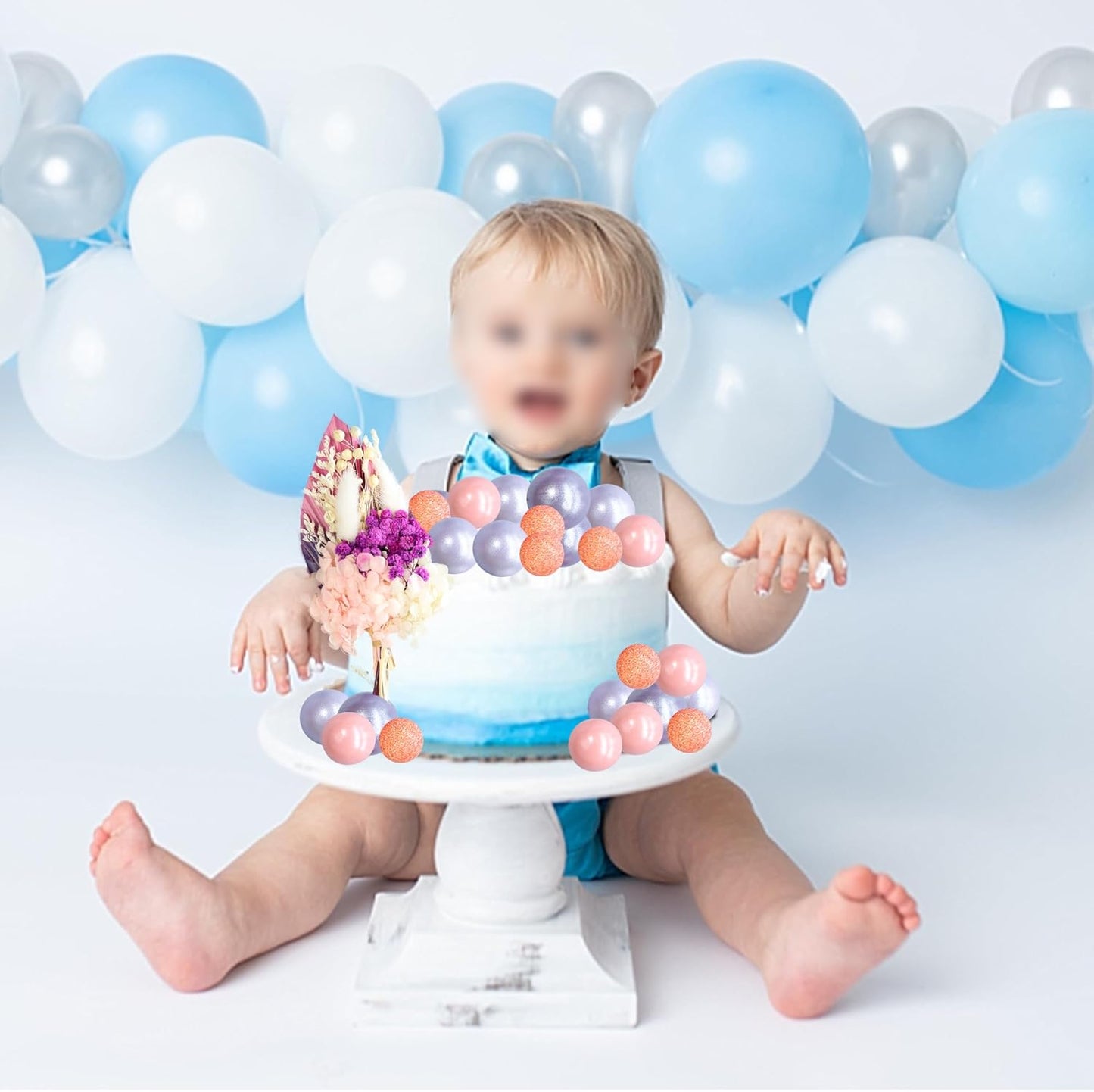 Gyufise 21 Pack Flower Boho Cake Topper Ball Cake Decorations Palm Leaves Plants Cake Decor for Girl Bohemian Princess Theme Wedding Baby Shower Birthday Party Supplies Pink Purple