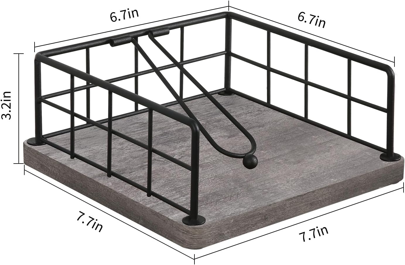 YINMIT Flat Napkin Holder for Table Wood, Gray Farmhouse Napkin Holders with Weighted Arm, Rustic Metal Square Napkin Holder Organizer for Kitchen Bathroom Dining Table