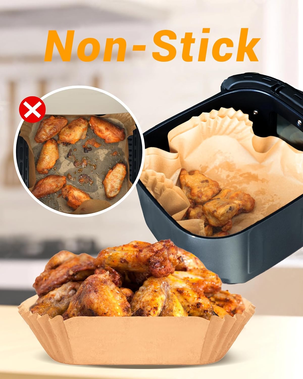 500Pcs Air Fryer Paper Liners, 8” Square Disposable Parchment Paper Liner for 5-8 QT Air Fryer, Non-Stick, Oil Proof Unbleached Airfryer for Baking, Roasting Microwave