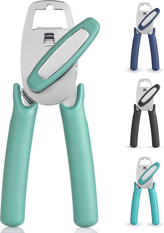 Zulay Kitchen Heavy Duty Stainless Steel Manual Can Opener – Ergonomic Soft Grip Handles, Smooth Edge Cutting Wheel & Large Built In Bottle Opener – Easy Turn Knob for Effortless Use - Mint