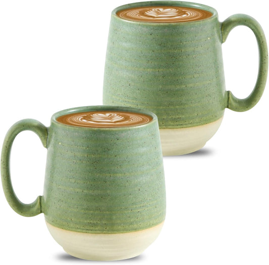 Hasense Large Coffee Mugs, Ceramic Tea Cups with Comfortable Handle Set of 2, Perfect for Milk, Latte, Hot Cocoa, Dishwasher and Microwave Safe, Green