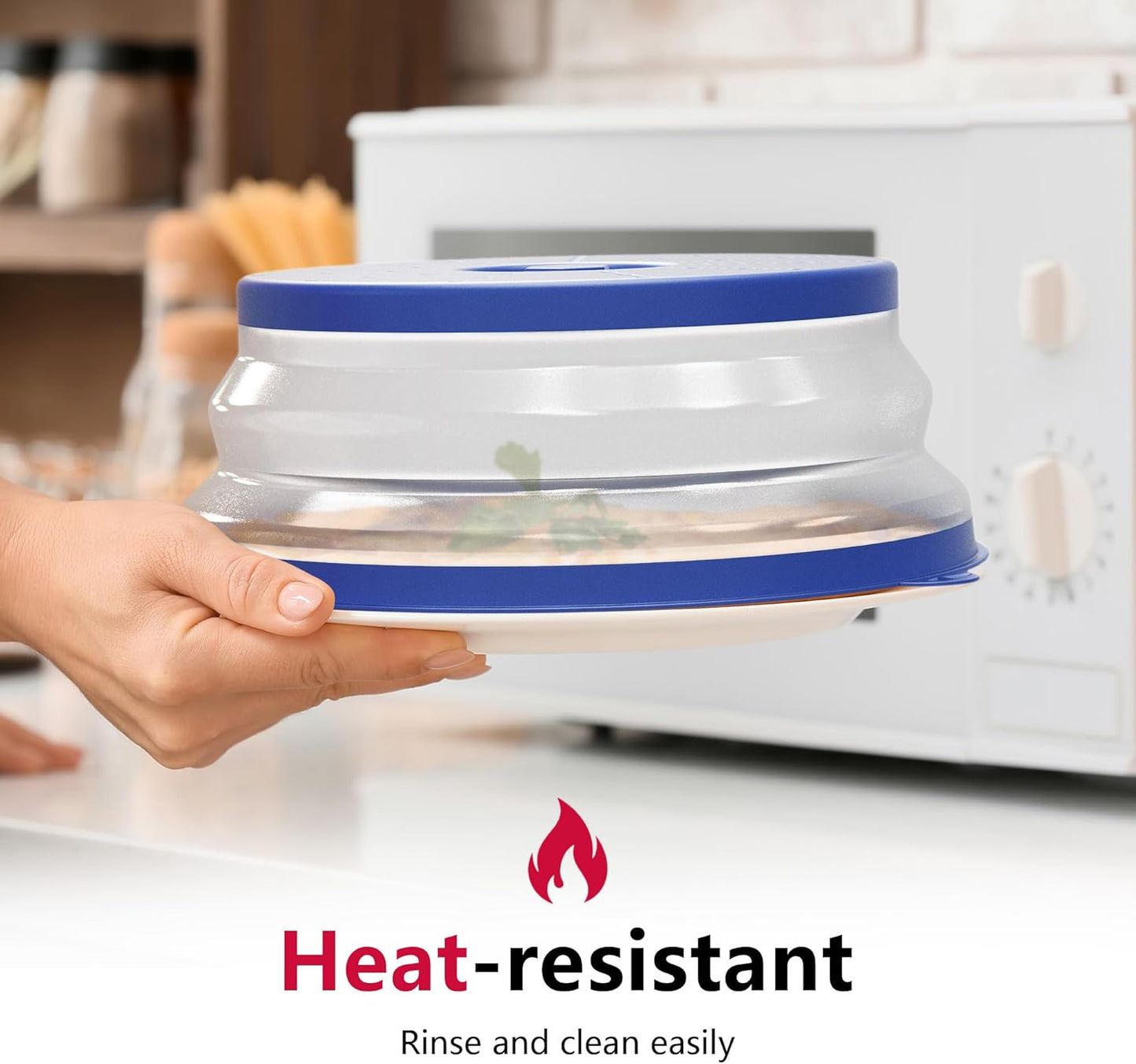 WVM Microwave Splatter Cover Vented for Food with Hook Hole, Splatter Guard & Colander Kitchen Gadget for Food, Meal Prep, Blue