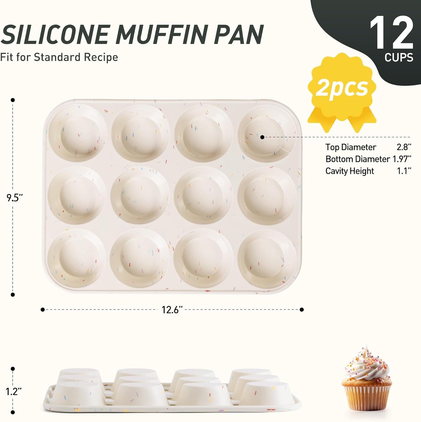 2 Pack 12 Cups Silicone Muffin Pan with Metal Reinforced Frame Regular Size Silicone Molds Cupcake Cake Baking Pans Cookie Baking Chocoflan Cupcake Mold Not Stainless Steel Ceramic Aluminum