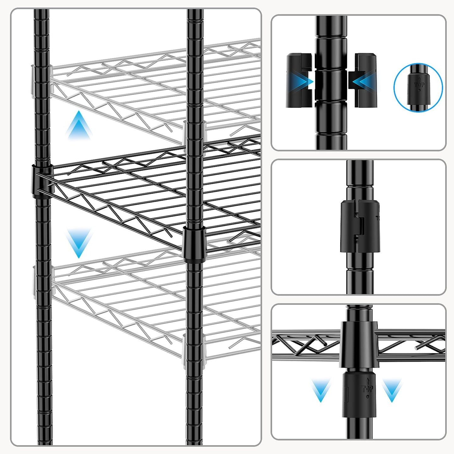 1250 lbs 5 Tier Shelf Metal Storage Shelves Wire Rack Closet Organizers with Wheel for Garage Kitchen Bathroom Laundry Black 13.7" D x 23.6" W x 62.4" H