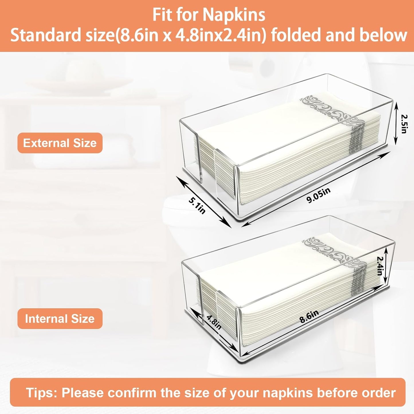 Guest Towel Napkin Holder, Acrylic Guest Towel Holder, Hand Towels Holder for Bathroom, Guest Towels Storage Tray for Kitchen, Parties, Weddings, Events (0.1in Thickness)