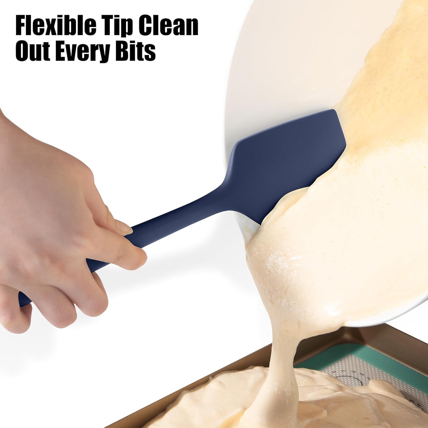 600°F Heat Resistant Silicone Spatula, Doosu High Temp Flexible Kitchen Rubber Bowl Scrapers Food Grade Seamless Baking Supplies Scratch-Proof for Scraping Non-Stick Pans (Navy Blue, 11.4in)