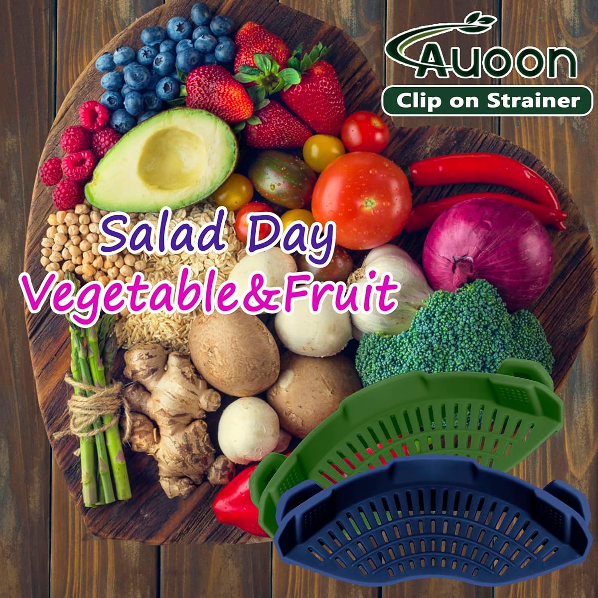 AUOON Clip On Strainer Silicone for All Pots and Pans, Pasta Strainer Clip on Food Strainer for Meat Vegetables Fruit Silicone Kitchen Colander (Navy)