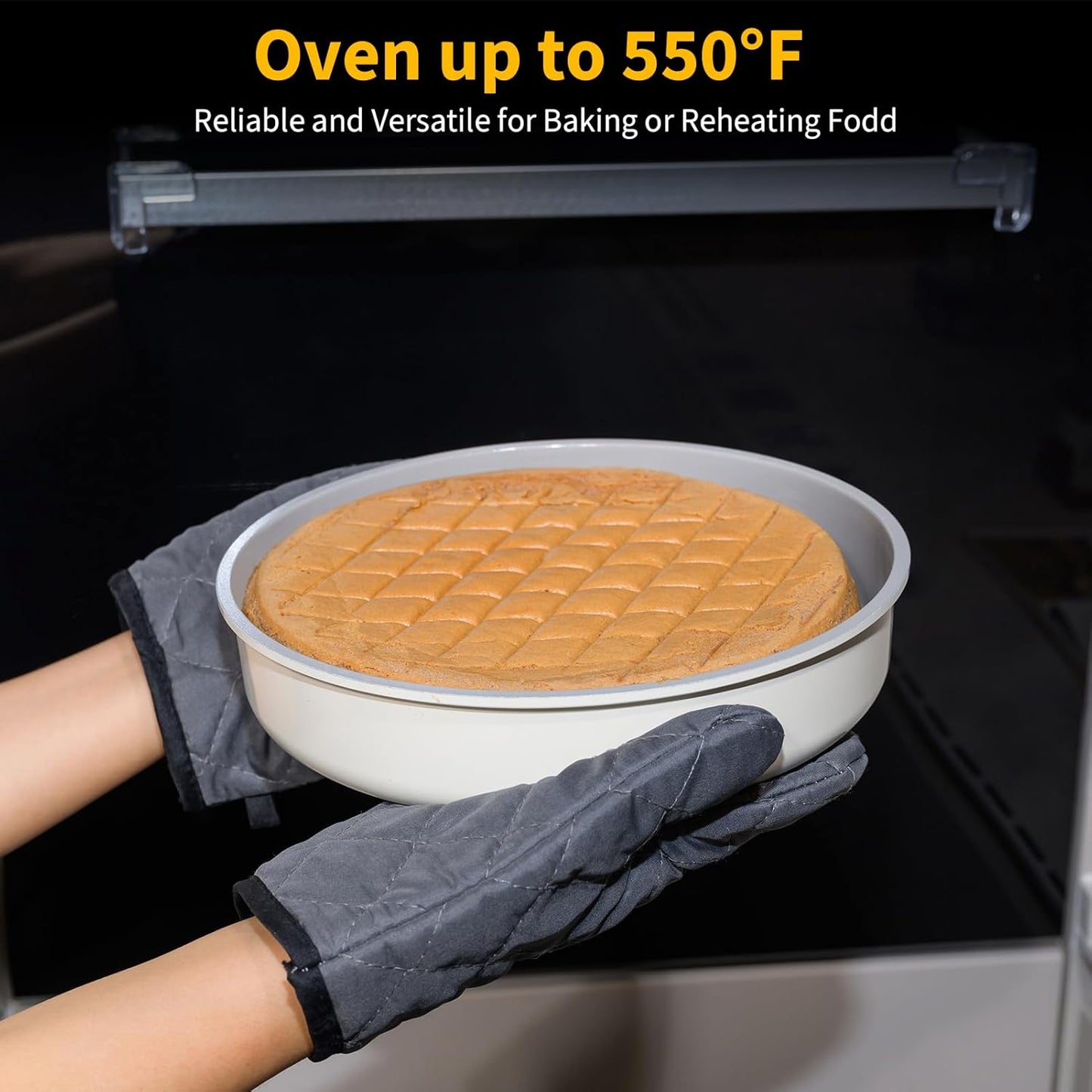 9.5 Inch Round Cake Pan,Cast Aluminum Bakeware Ceramic Nonstick for Cake Baking,Oven and Dishwasher Safe(Beige)