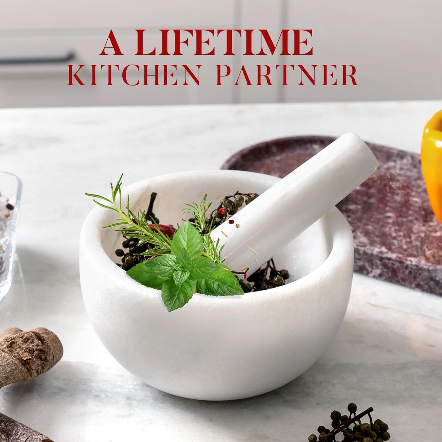 Koville Marble Mortar and Pestle Set, 6.3"-2 Cups Grinder Bowl for Guacamole, Salsa, Pill Crusher, Spice, Herb, Garlic, Nut, Heavy Duty Grinder for Kitchen(Namib Fantasy)