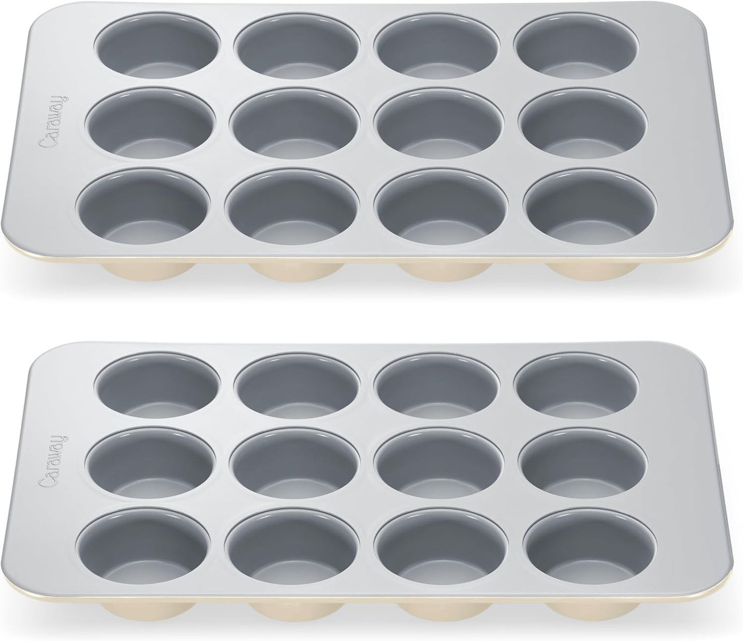 Caraway Non-Stick Ceramic 12-Cup Muffin Pan Duo - Naturally Slick Ceramic Coating - Non-Toxic, PTFE & PFOA Free - Perfect for Cupcakes, Muffins, and More - Cream