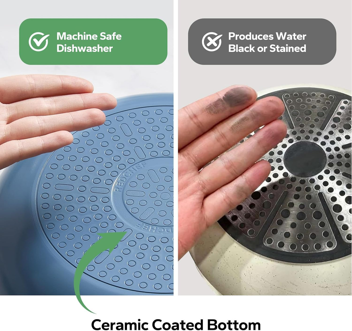 Redchef Non Stick Ceramic Frying Pan Set, Non Toxic Ceramic Pans for Cooking, 8" 9.5" 11" Skillet Set, No PFAS & PTFE & PFOA with Stainless Steel Handle, Dishwasher & Oven Safe Max up to 842°F (Blue)