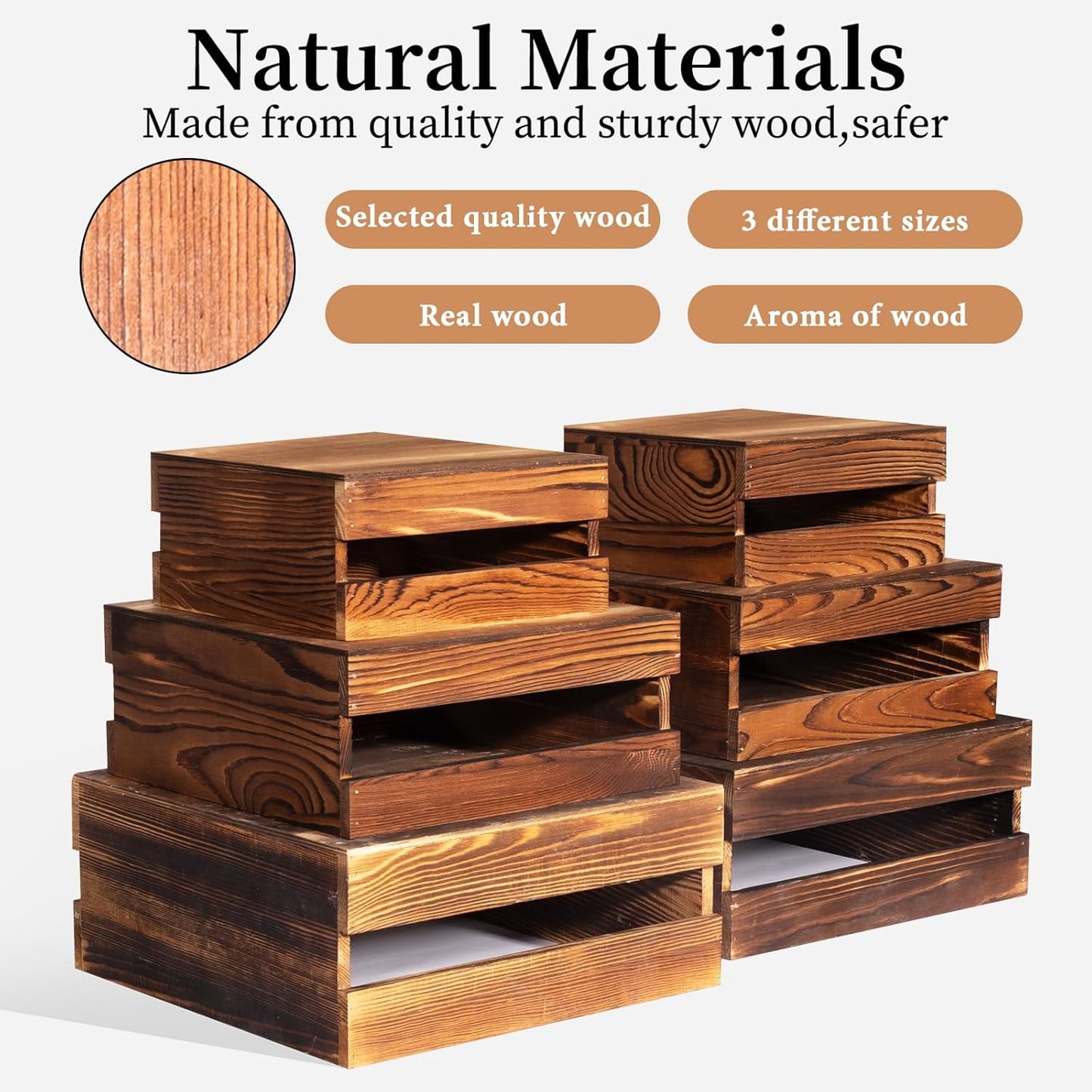 6 Pcs Buffet Risers with Mini Signs, Rustic Wood Cake Stands, Food Risers for Buffet Table, Dessert Display Stand, Wood Crates, Rustic Cake Stand for Party, Wedding, Birthday, Baby Shower, 3 Sizes