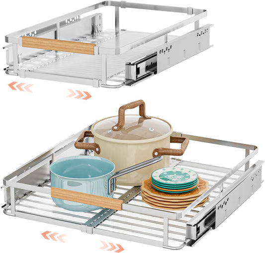 2Pack Expandable Pull Out Cabinet Organizer, Slide Out Drawers for Kitchen Cabinets, Heavy Duty Drawer Slides for Home Kitchen Pantry Cupboard Pots Pans, Adjustable Width 11.8"~18" W x 17.3''D