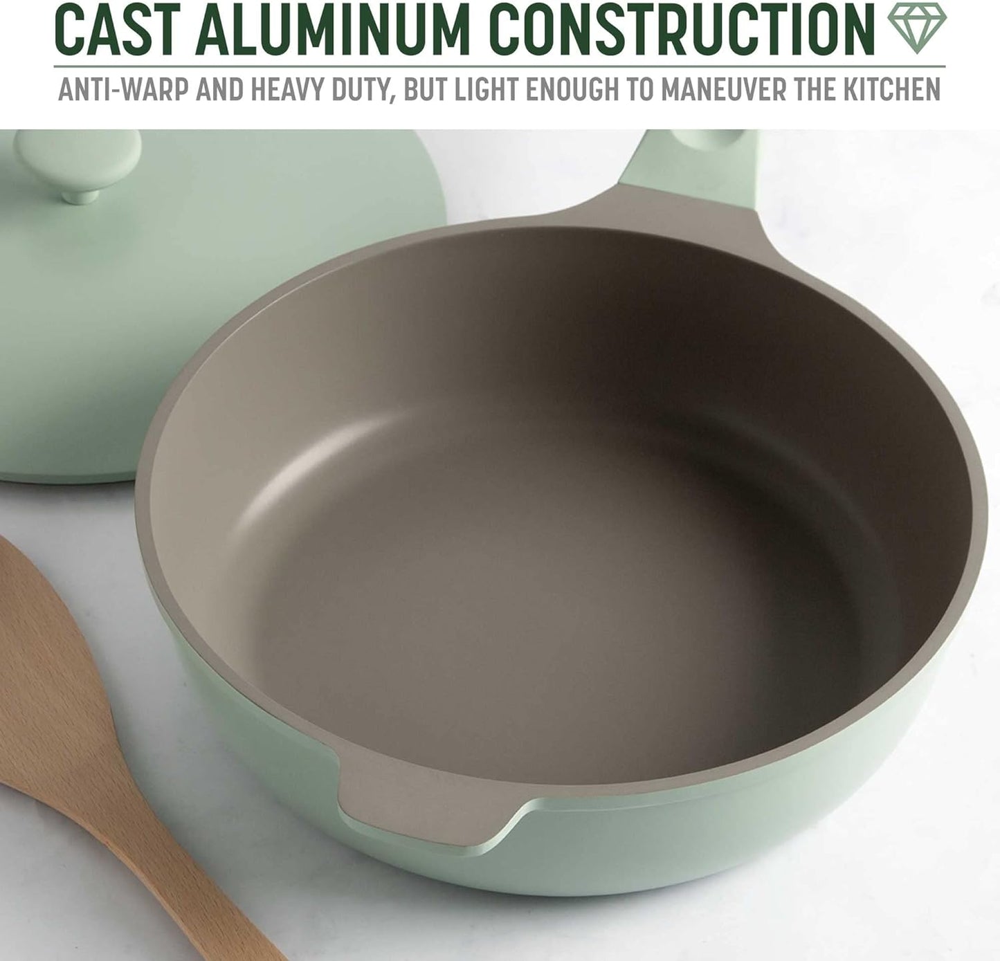 Goodful All-in-One Pan, Multilayer Nonstick, High-Performance Cast Construction, Multipurpose Design Replaces Multiple Pots and Pans, Dishwasher Safe Cookware, 11-Inch, 4.4-Quart Capacity, Sage Green
