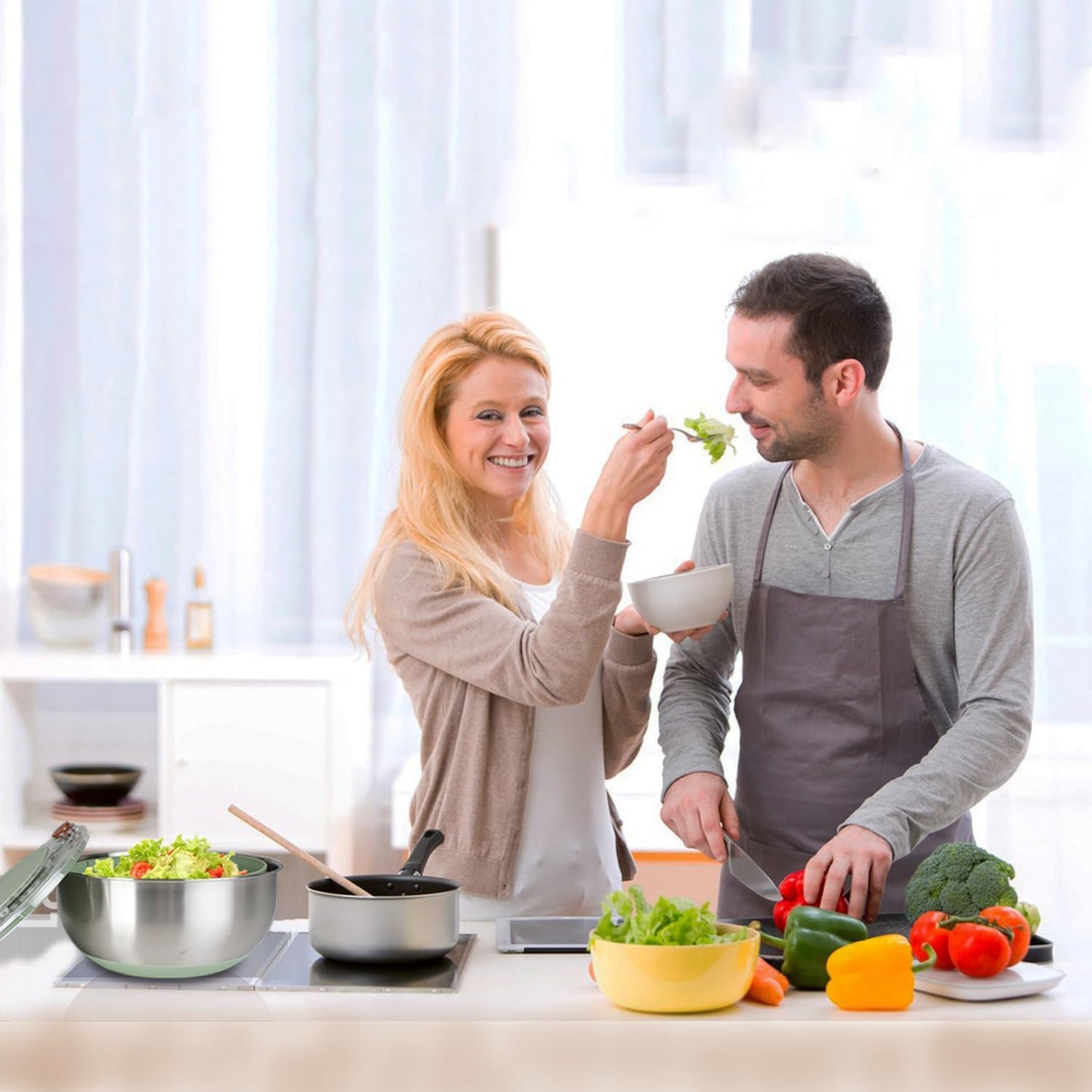 5.3Qt Stainless Steel Salad Spinner with Stop Button, Vegetable Dryer Spinner, Salad Spinner Stainless Steel with Drain, Non-Slip Base, Dishwasher Safe