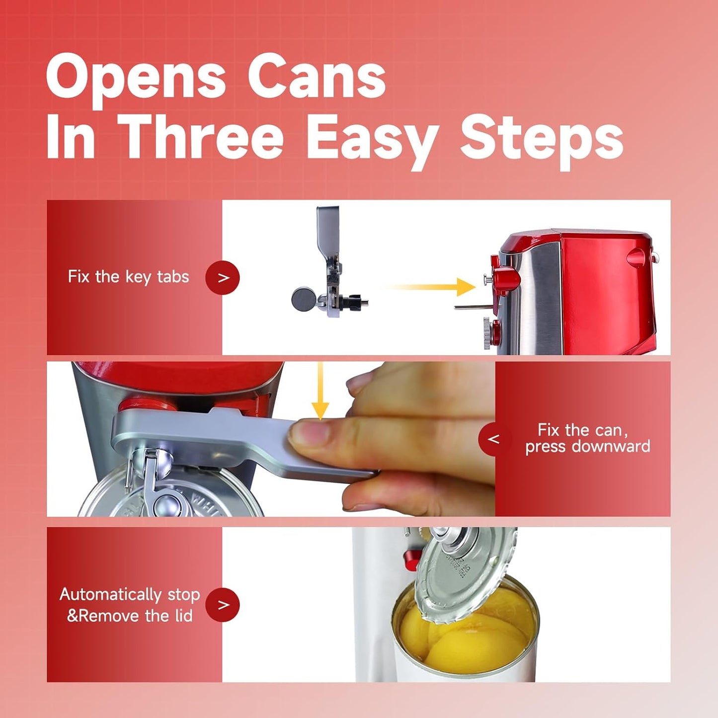 Davivy Electric Can Opener,Stainless Steel Slim Automatic Can Opener,One Touch Easy to Use for Arthritis (Silver+Red)