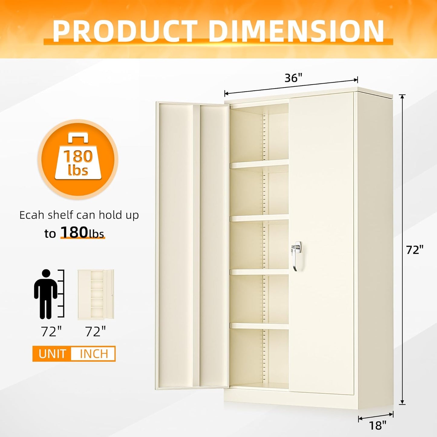 INTERGREAT Metal Garage Storage Cabinet, Black Lockable File Cabinet with 2 Doors and 4 Adjustable Shelves, Tall Steel Tool Cabinets for Office, Home, Garage, School, Gym