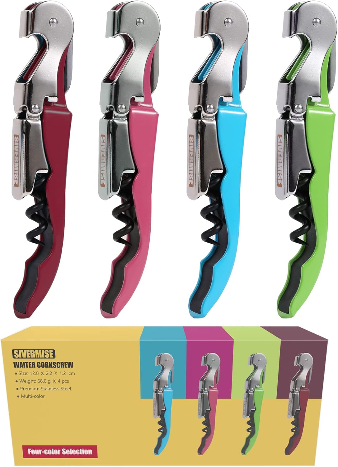 Waiters Corkscrew, Wine Bottle Opener, Wine Key, Multi-Functional All-in-1(Multi-Color, Pack of 4)