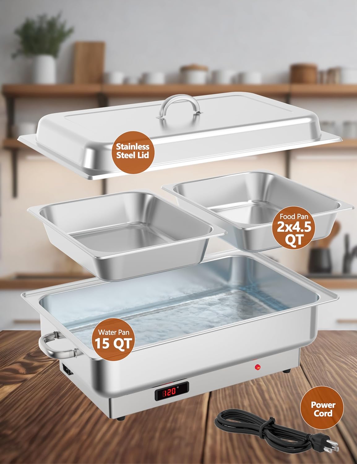 2 PACK Electric Chafing Dish Buffet Set 2 x 4.5QT Buffet Servers and Warmers Digital Display Temperature Warming Tray Stainless Steel Food Warmer for Parties Weddings Caterings