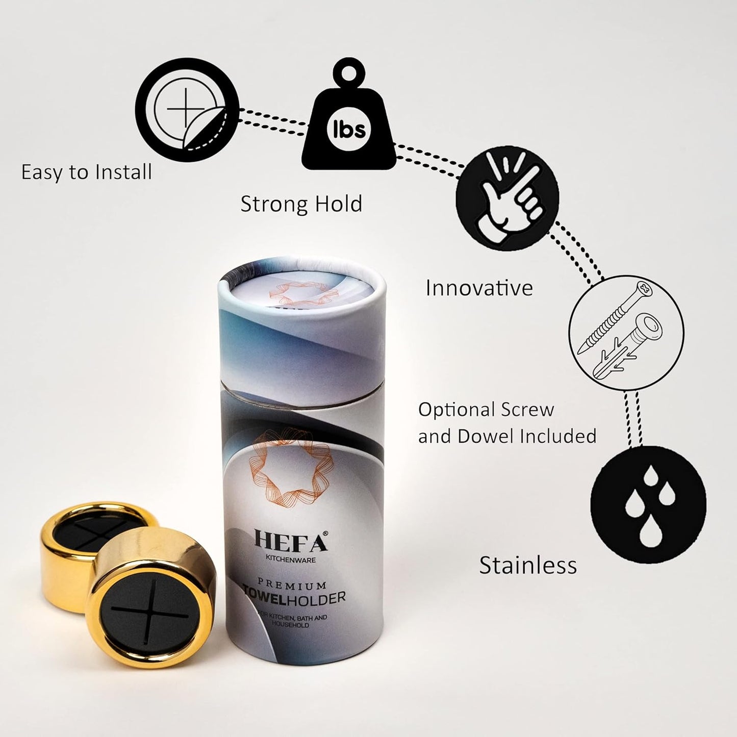 HEFA Modern Kitchen Towel Holder, 4 Pack Golden Yellow Chrome Plated Plastic Towel Hooks with Easy Install, Holds Up to 2 Pounds Each