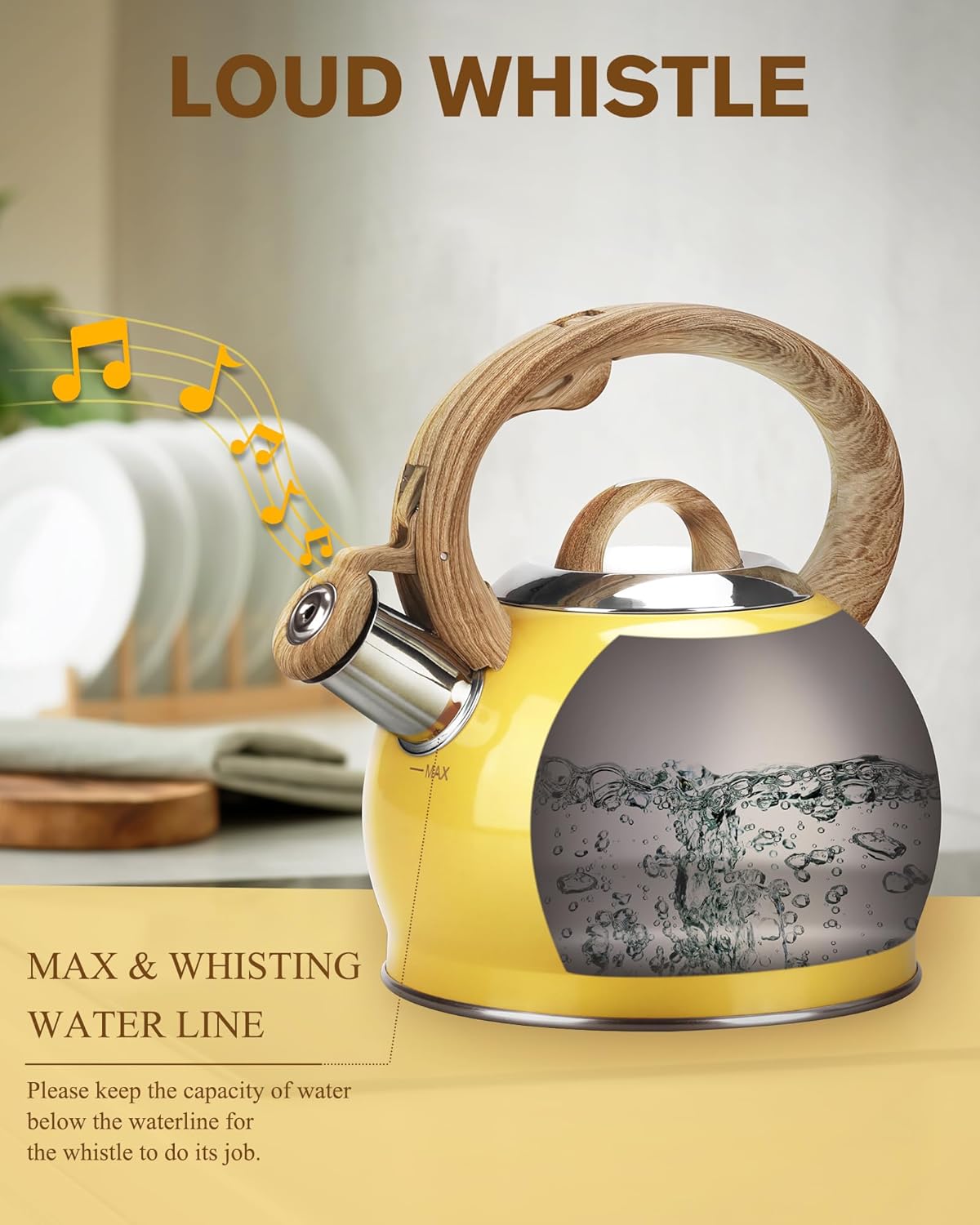 Stovetop Tea Kettle, 2.1 Quart Stove Top Whistling Tea Kettles,Water Teapot Induction Tea Kettle with Food Grade Stainless Steel and Silicone Anti-Hot Handle, Suitable for All Heat Sources