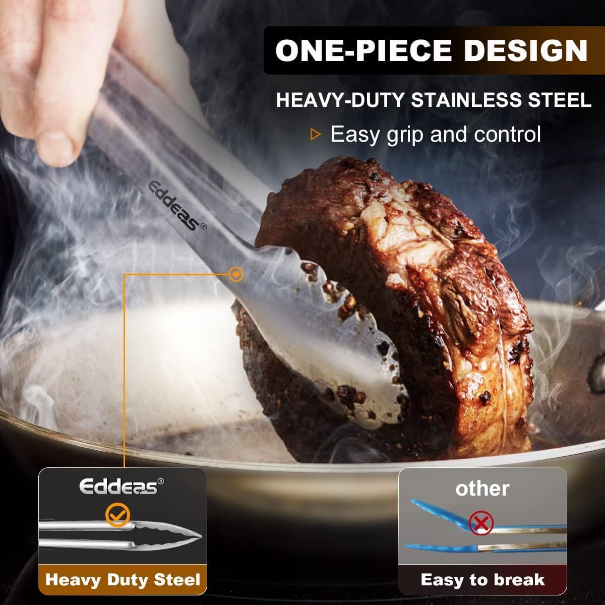 Grill Tongs - BBQ Tongs Heat Resistant 600 Degrees, Heavy Duty Metal, Perfect for Cooking, Grilling, Set of 4, 7",9",12" & 14 inch Black