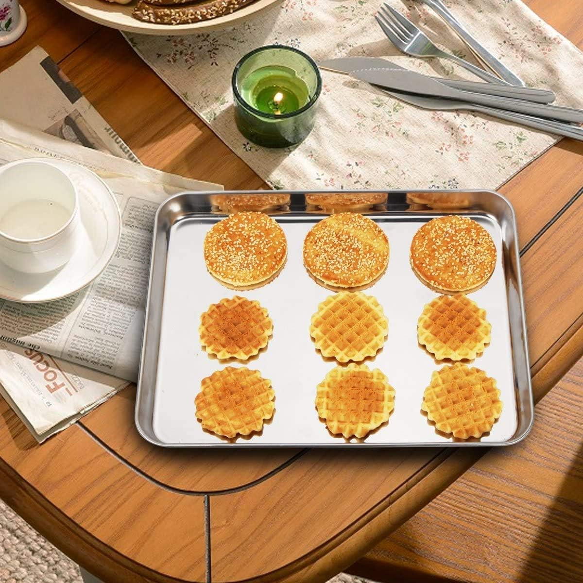 Wildone Baking Sheet Set of 2 - Stainless Steel Cookie Sheet Baking Pan, Size 12 x 10 x 1 inch, Non Toxic & Heavy Duty & Mirror Finish & Rust Free & Easy Clean
