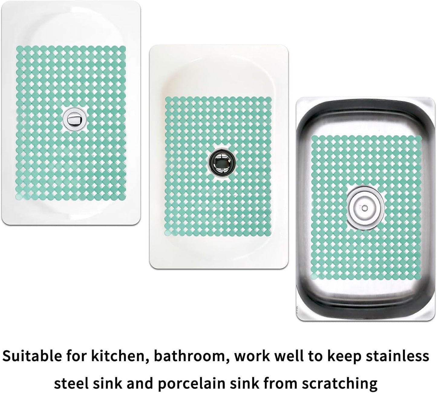 Qulable 2Pack Kitchen Sink Mat for Stainless Steel/Ceramic Sinks, PVC Eco-friendly Protectors for Bottom of Kitchen Sink, Adjustable, Fast Draining, Dots Design, 11.8x15.7 (Light Green)