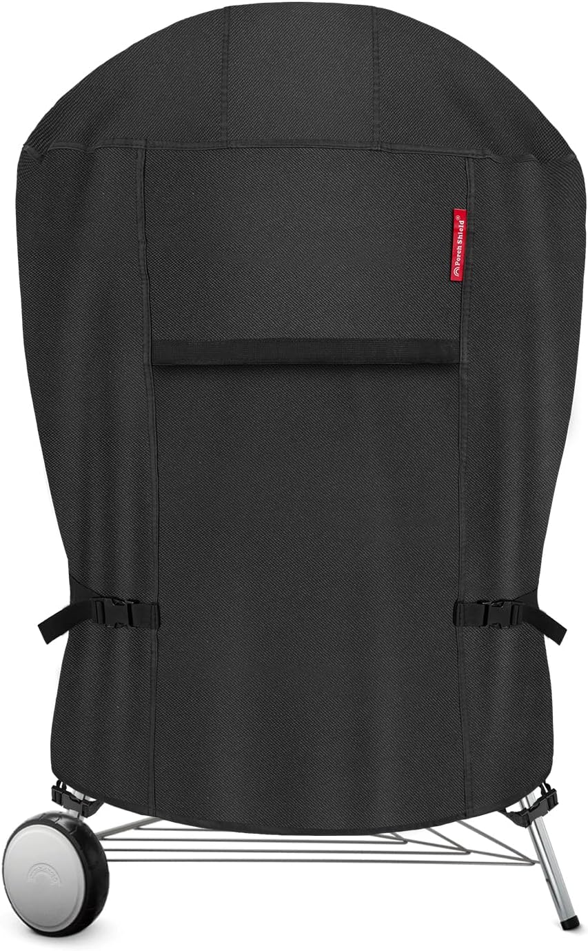 Porch Shield Outdoor Charcoal Kettle Grill Cover 22 inch Waterproof 600D Round Smoker Cover Fits Most Kettle Grill 27" Dia x 35" H, Black