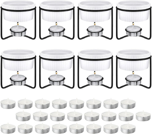 Treela 40 Pieces Ceramic Butter Warmers Set Included Butter Warmers Melter 32 Tealight Candles for Chocolate Cheese Fondue Crab Lobster Microwave Oven(White and Black)