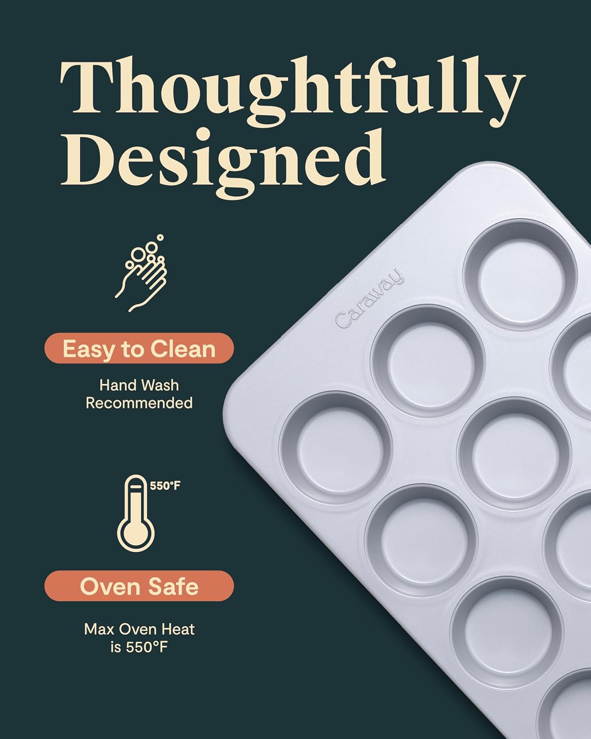 Caraway Non-Stick Ceramic 12-Cup Muffin Pan - Naturally Slick Ceramic Coating - Non-Toxic, PTFE & PFOA Free - Perfect for Cupcakes, Muffins, and More - Navy